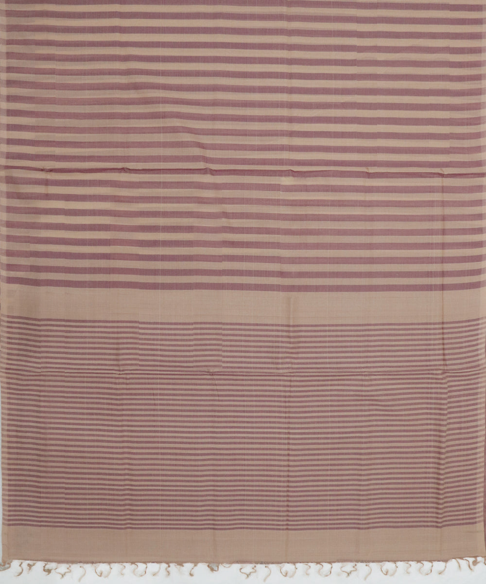 Peach cream stripes handwoven cotton rajahmundry saree