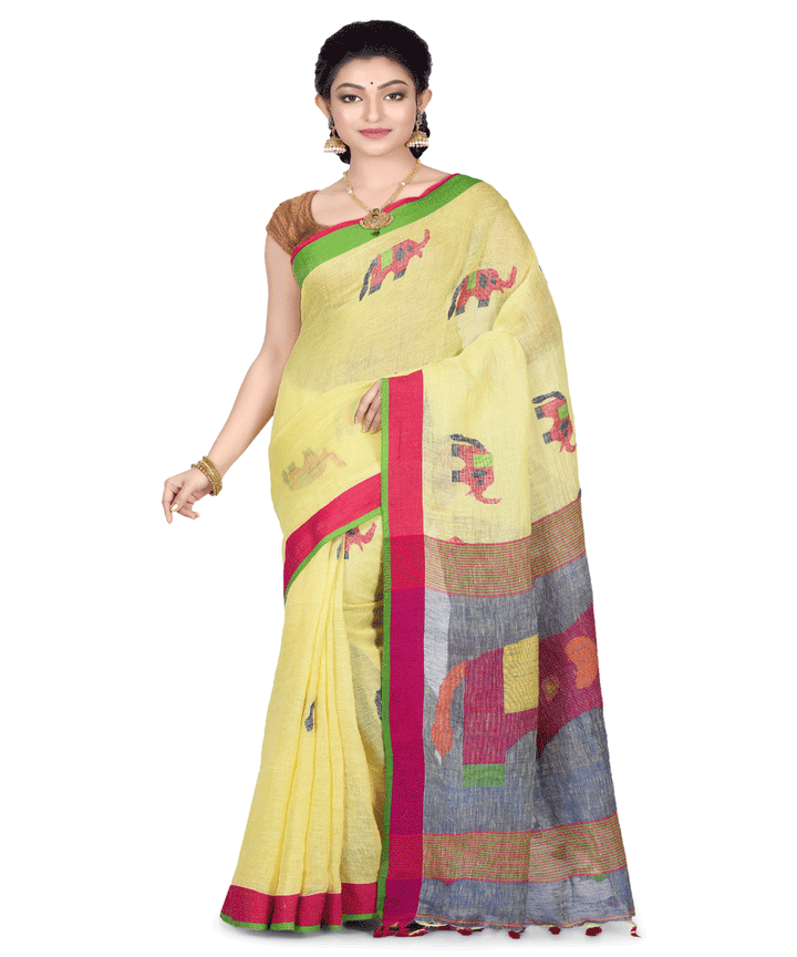 Bengal Handloom Yellow Linen Saree