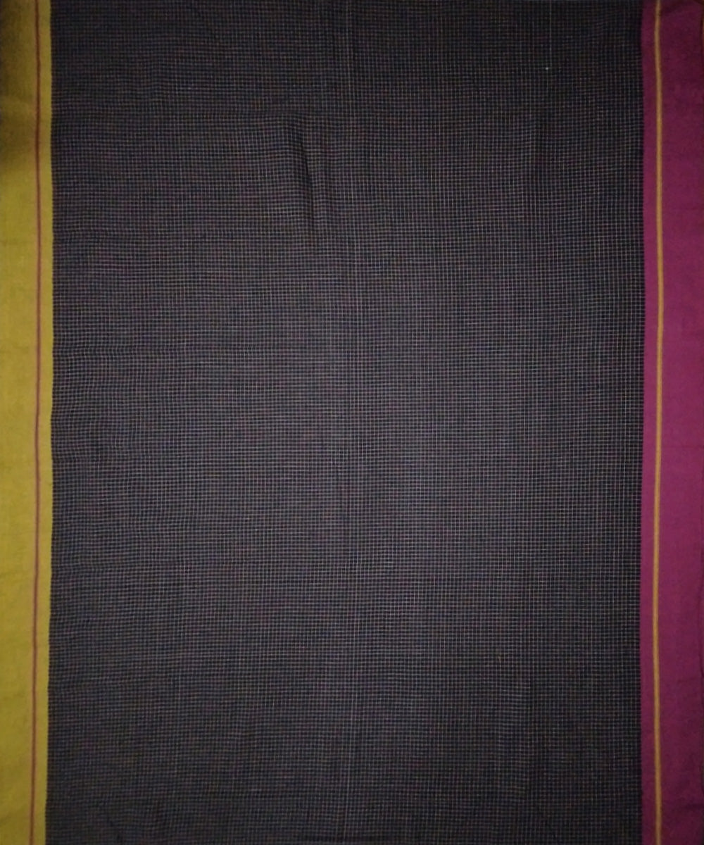 Black checks mustard pink border handwoven cotton patteda anchu saree