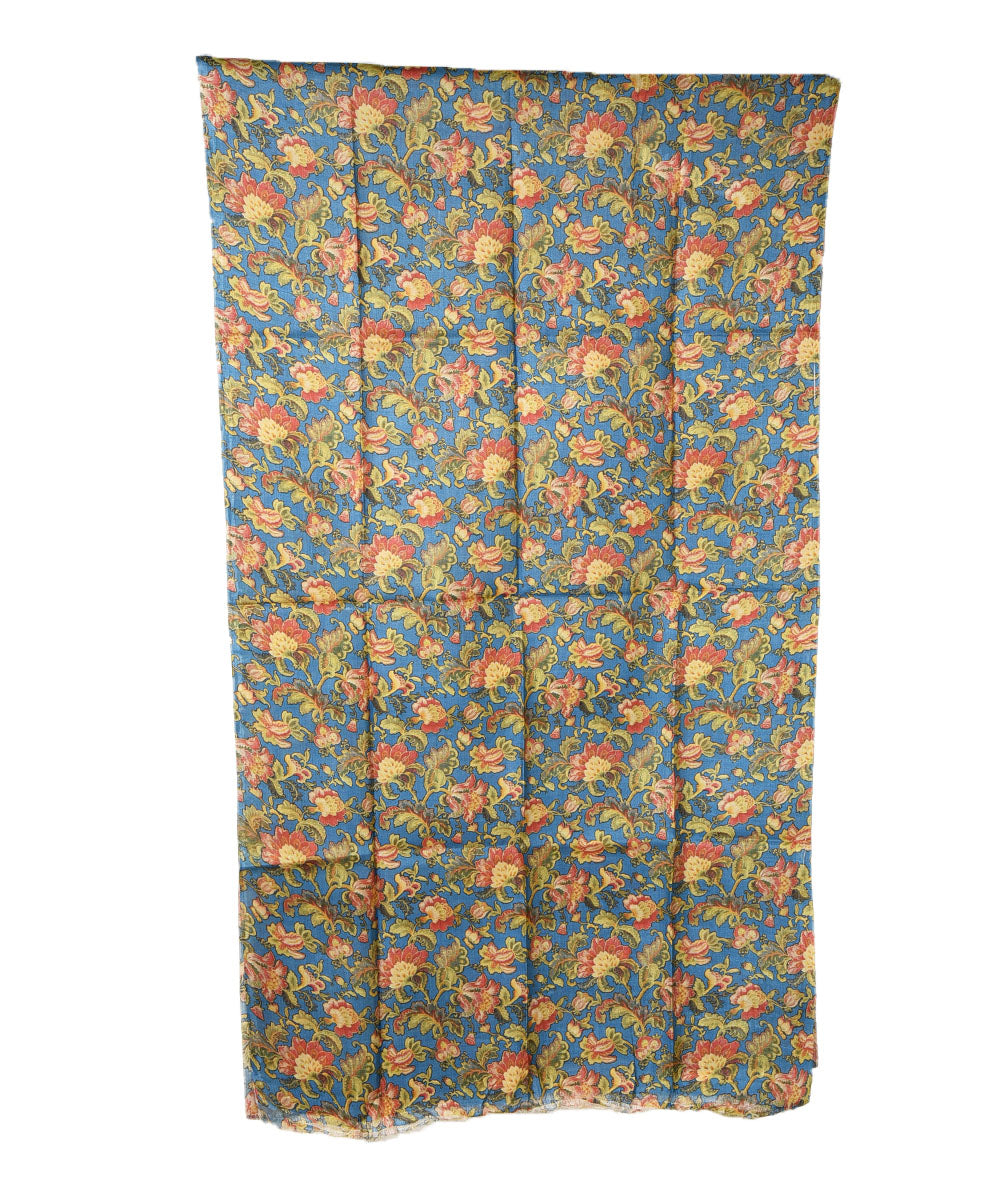 3m Blue handwoven and printed tussar silk kurta material