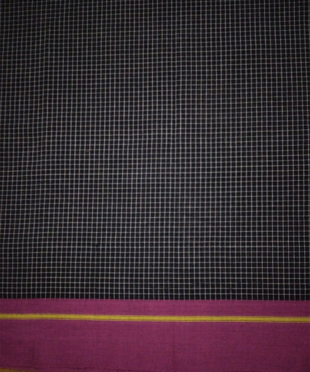 Black checks mustard pink border handwoven cotton patteda anchu saree