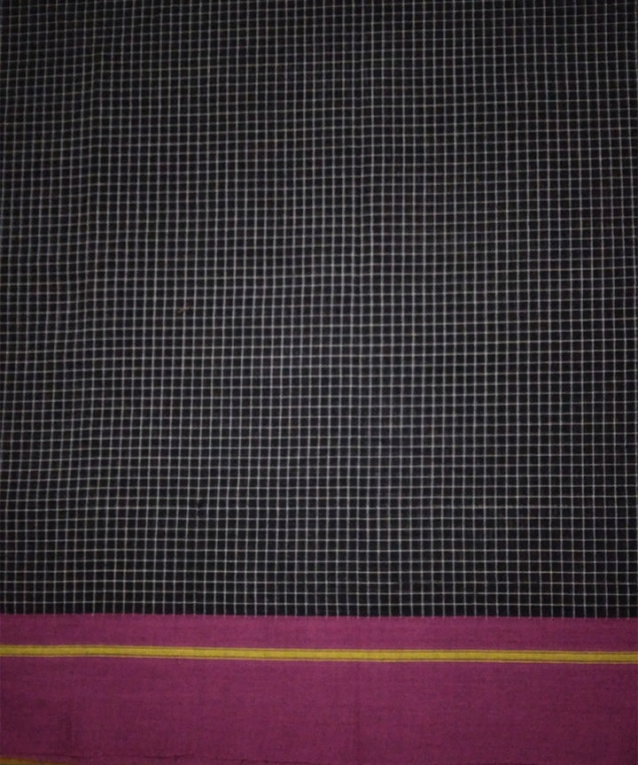 Black checks mustard pink border handwoven cotton patteda anchu saree