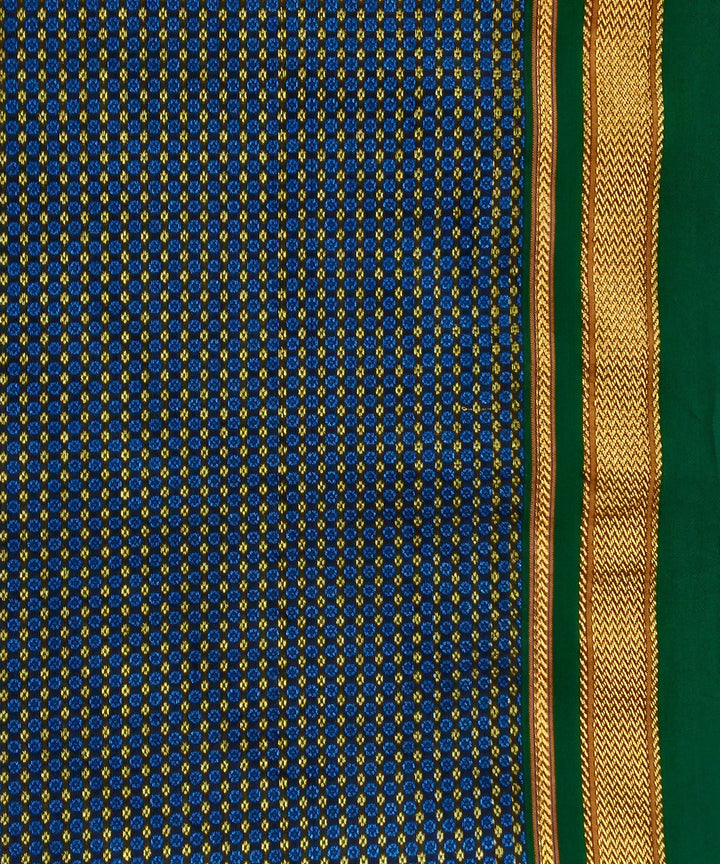 Blue golden handwoven cotton art silk khun fabric