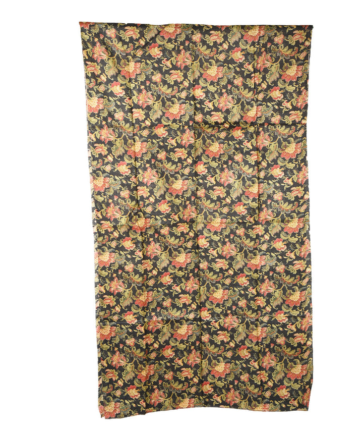 3m Black handwoven and printed tussar silk kurta material