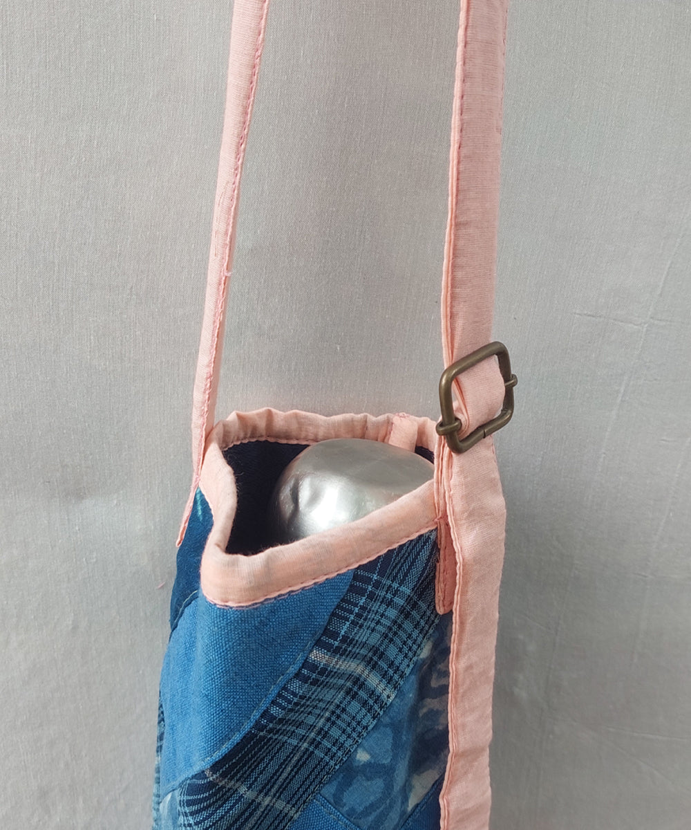 Blue peach hand crafted canvas bottle bag
