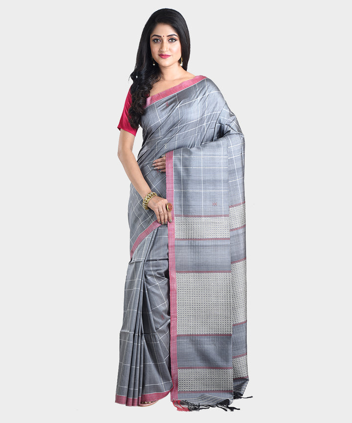 Grey handwoven tussar silk saree