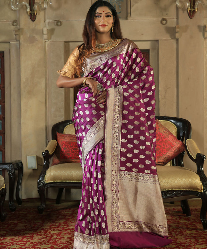 Purple silk handloom banarasi saree