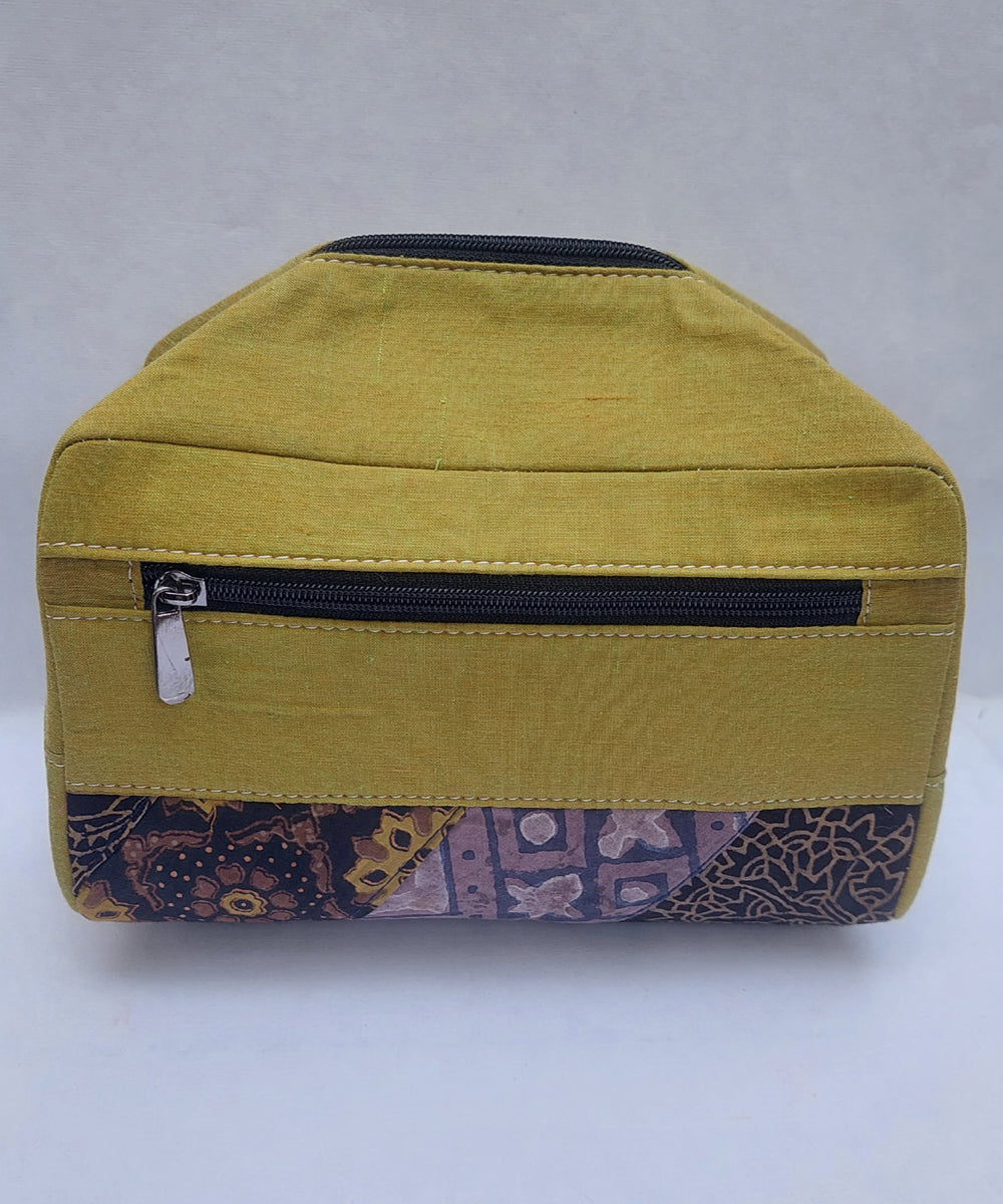 Green handmade cotton canvas pouch