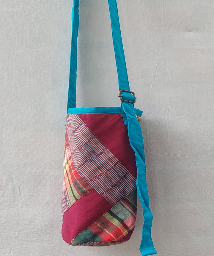 Blue brown handcrafted canvas bottle bag