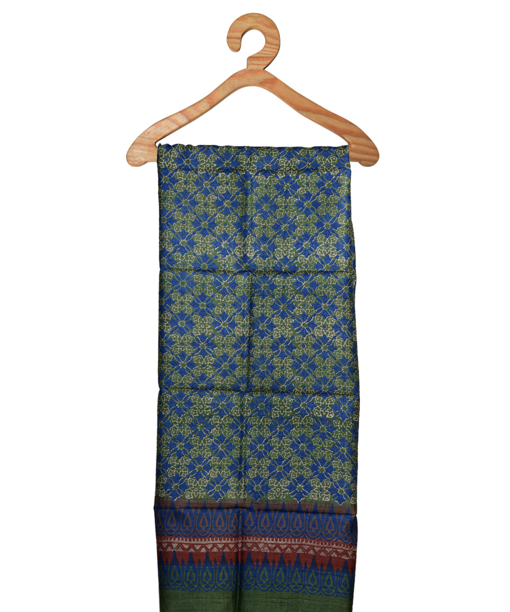 Light green blue handwoven tussar silk kurta material