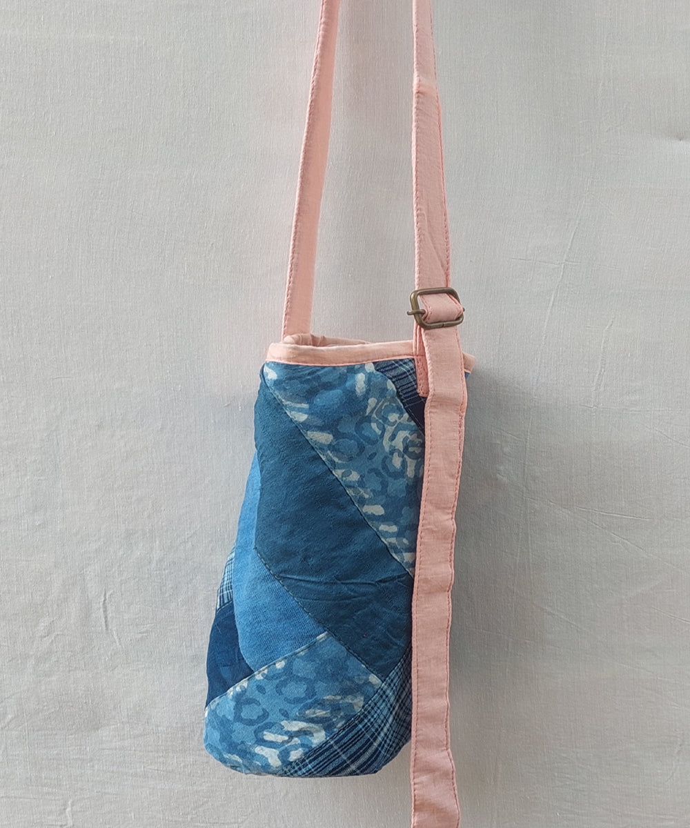Blue peach handcrafted canvas bottle bag