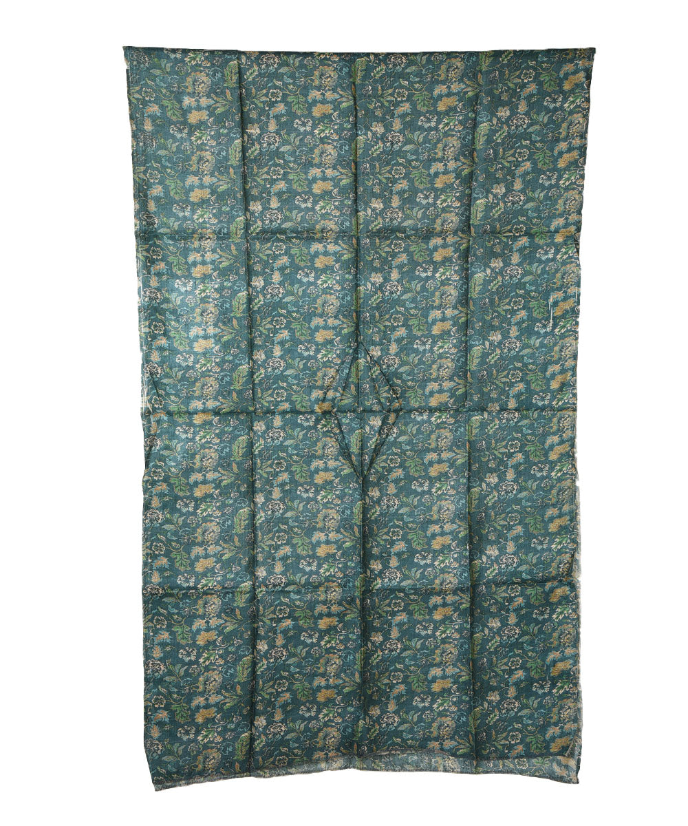 3m Dark green handwoven and printed tussar silk kurta material