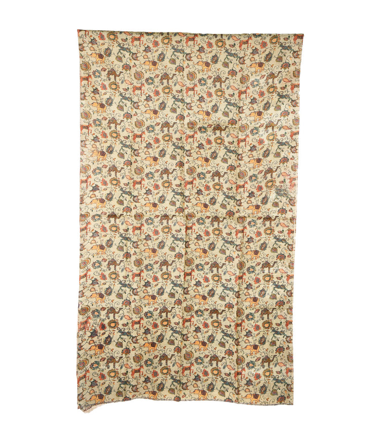 3m Beige handwoven and printed tussar silk kurta material
