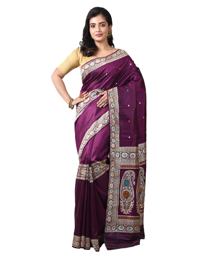 Purple handwoven bengal silk baluchari saree