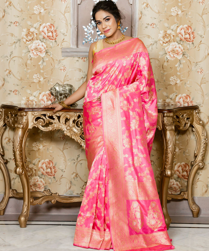 Pink handwoven silk banarasi saree