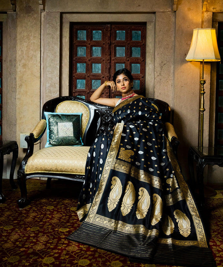 Black silk handwoven banarasi saree