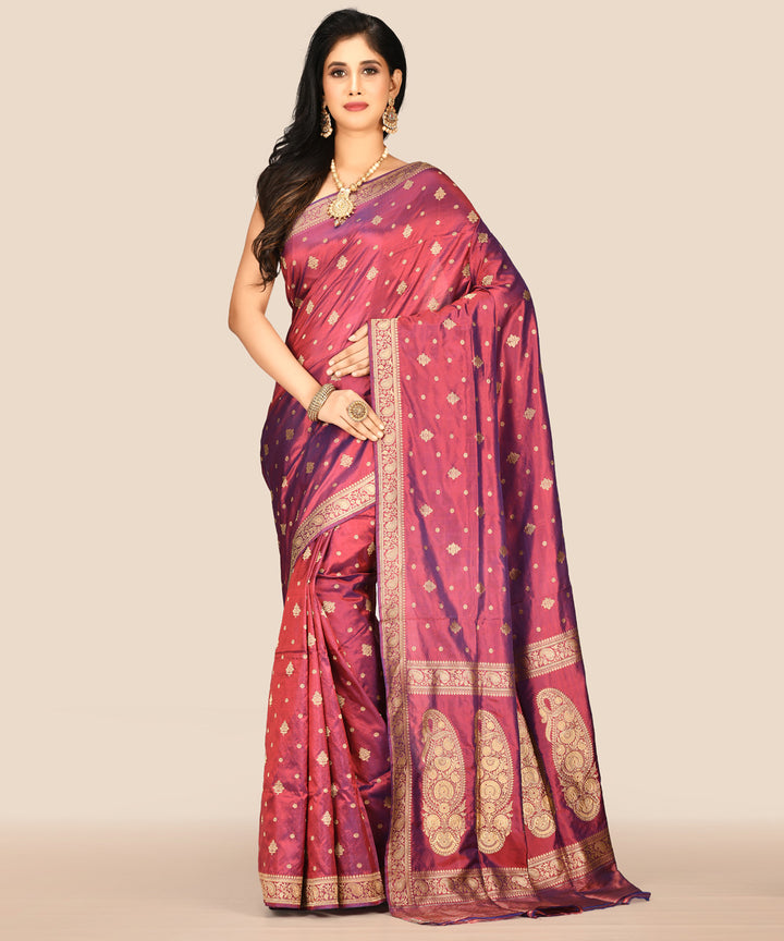 Maroon double shade silk handloom banarasi saree