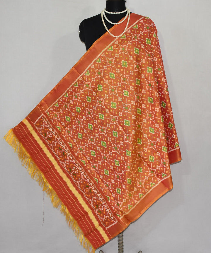 Orange hand woven patola silk dupatta