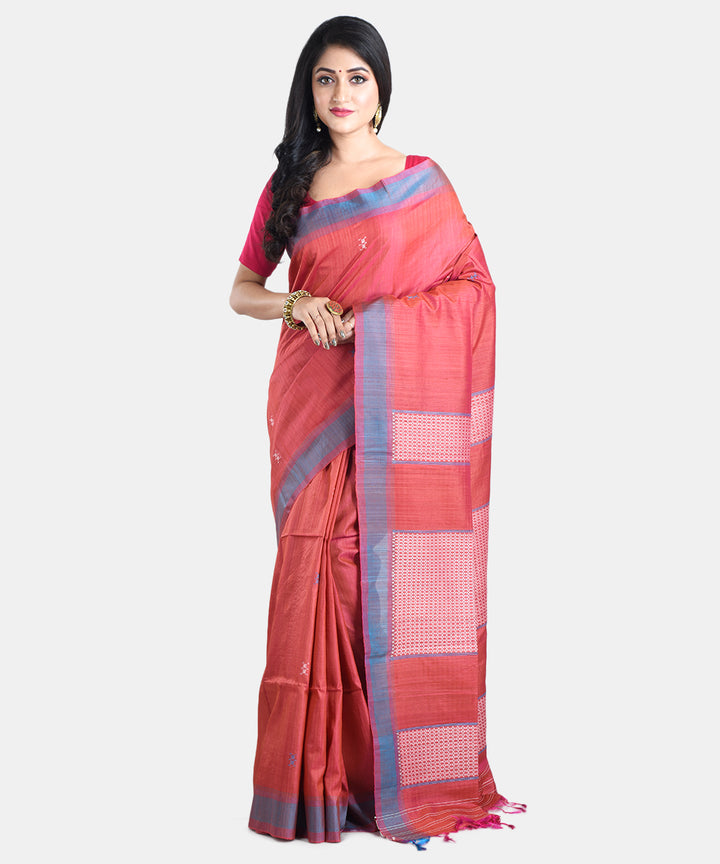 Red handwoven tussar silk saree