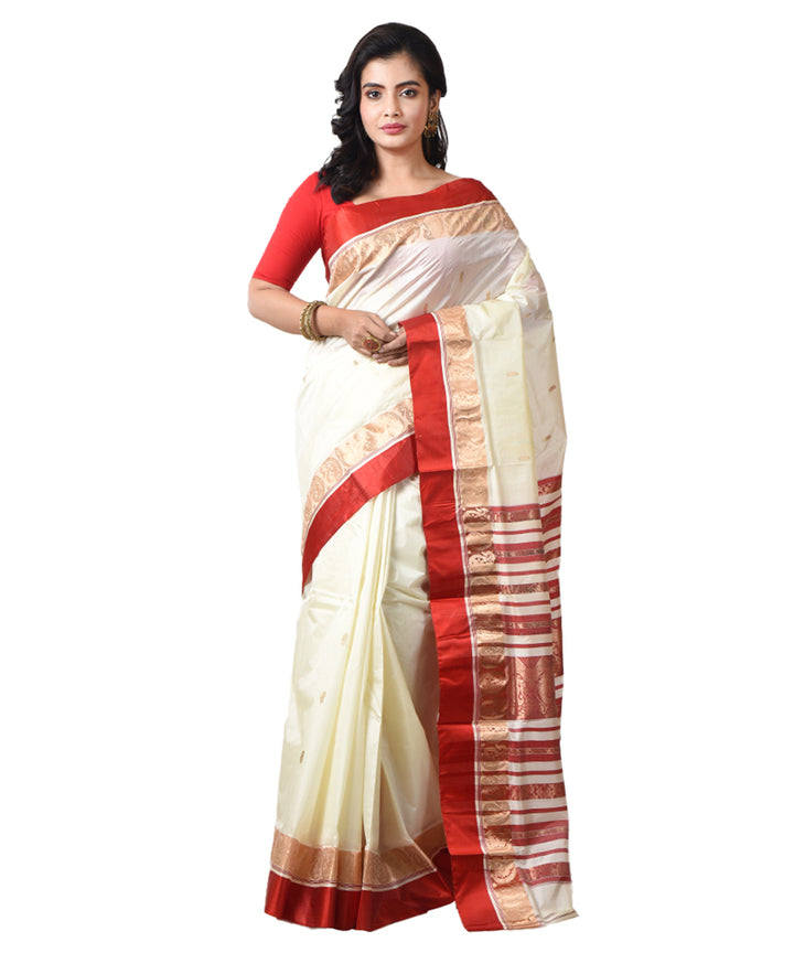 White red bengal handwoven silk garad saree