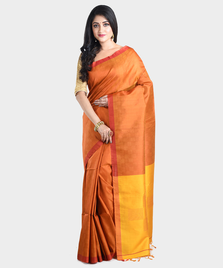 Orange mustard handwoven silk saree