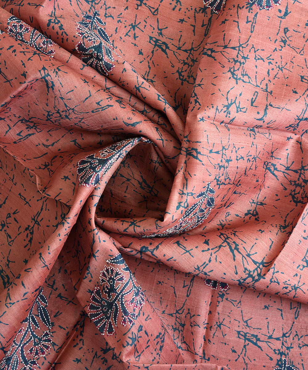 Peach handwoven tussar silk kurta material