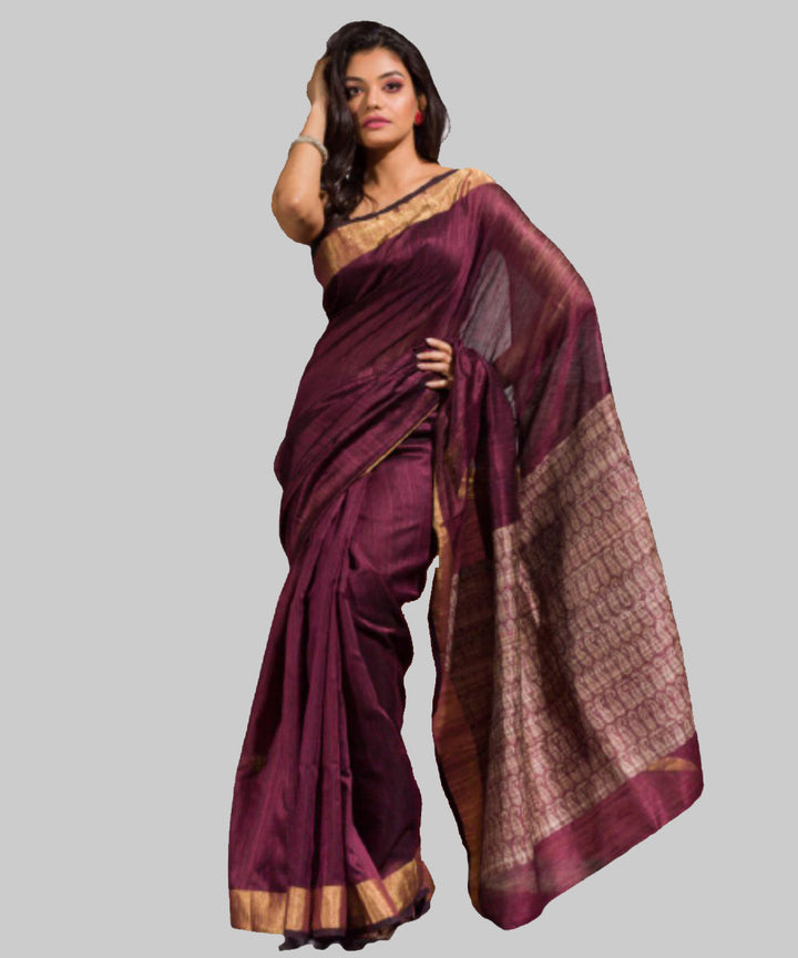 Grape purple handwoven bengal silk saree