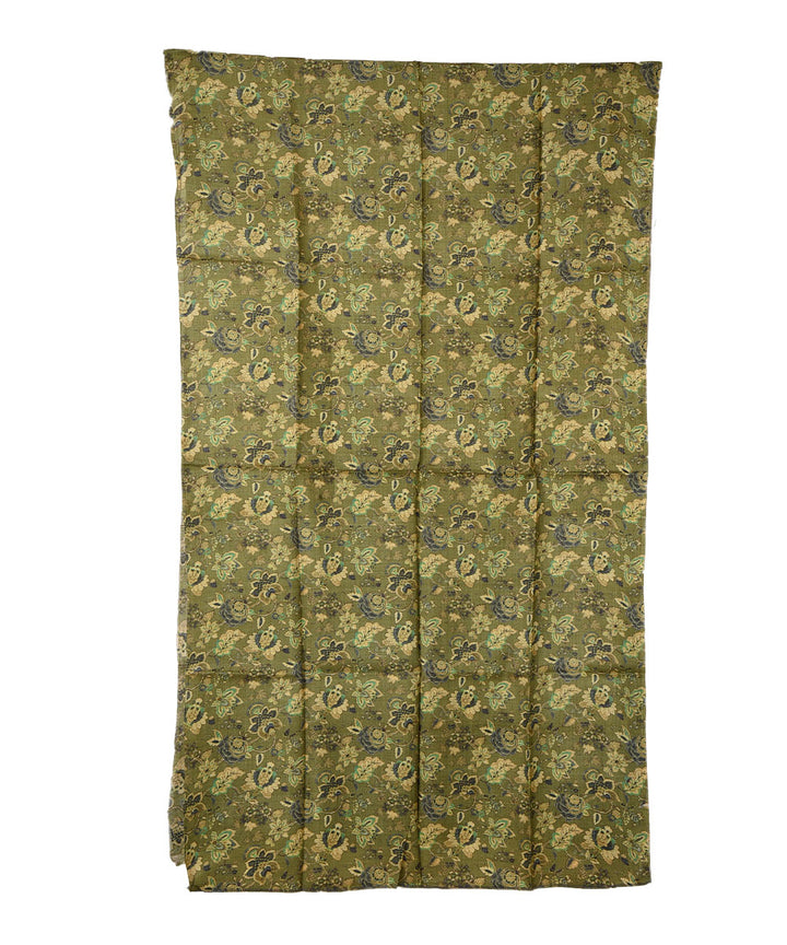 3m Olive green handwoven and printed tussar silk kurta material
