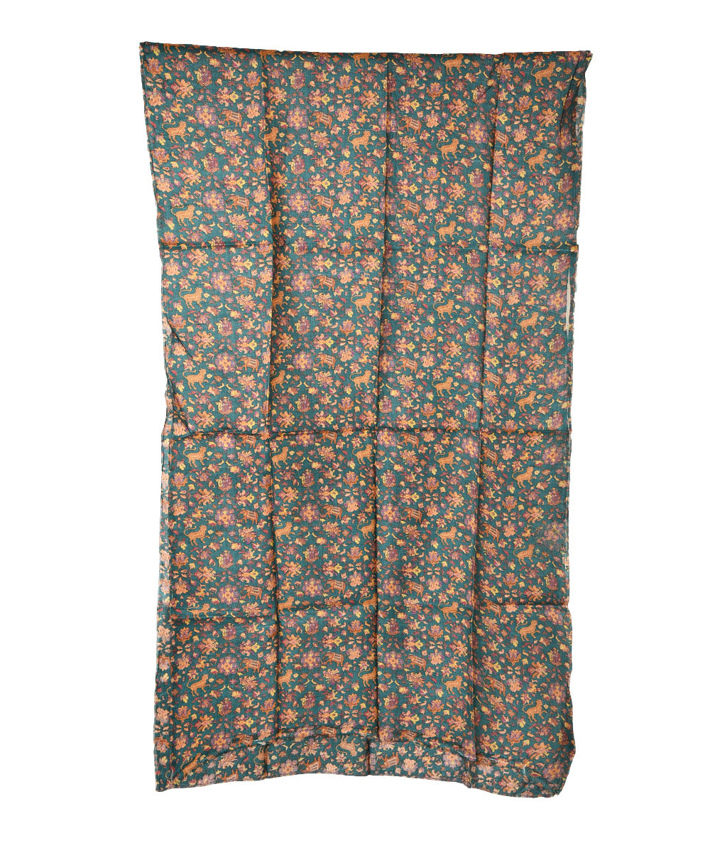 3m Dark green handwoven and printed tussar silk kurta material