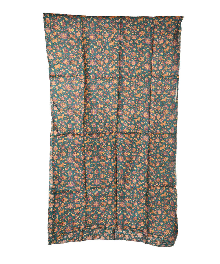 3m Dark green handwoven and printed tussar silk kurta material