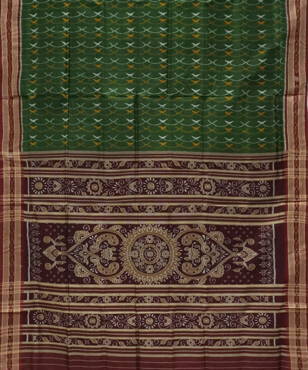 Dark green maroon silk handwoven khandua saree