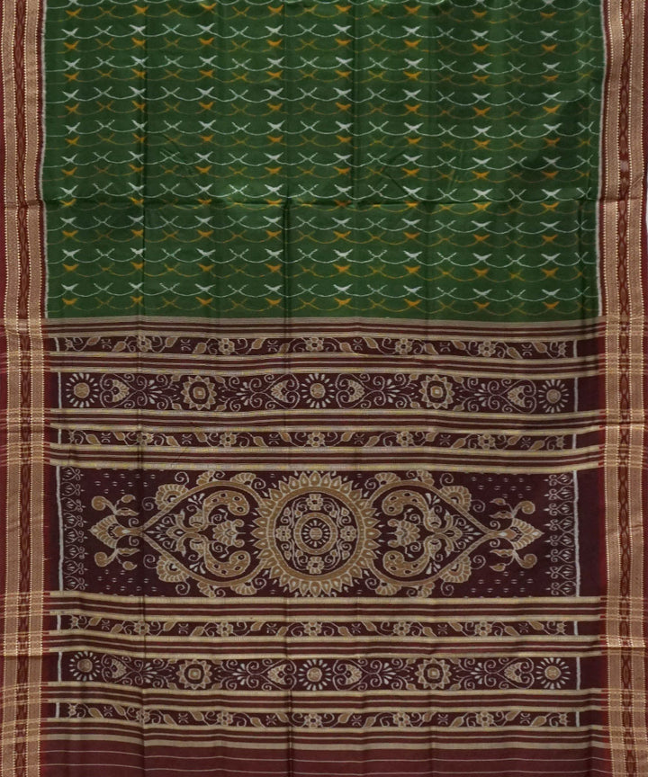 Dark green maroon silk handwoven khandua saree