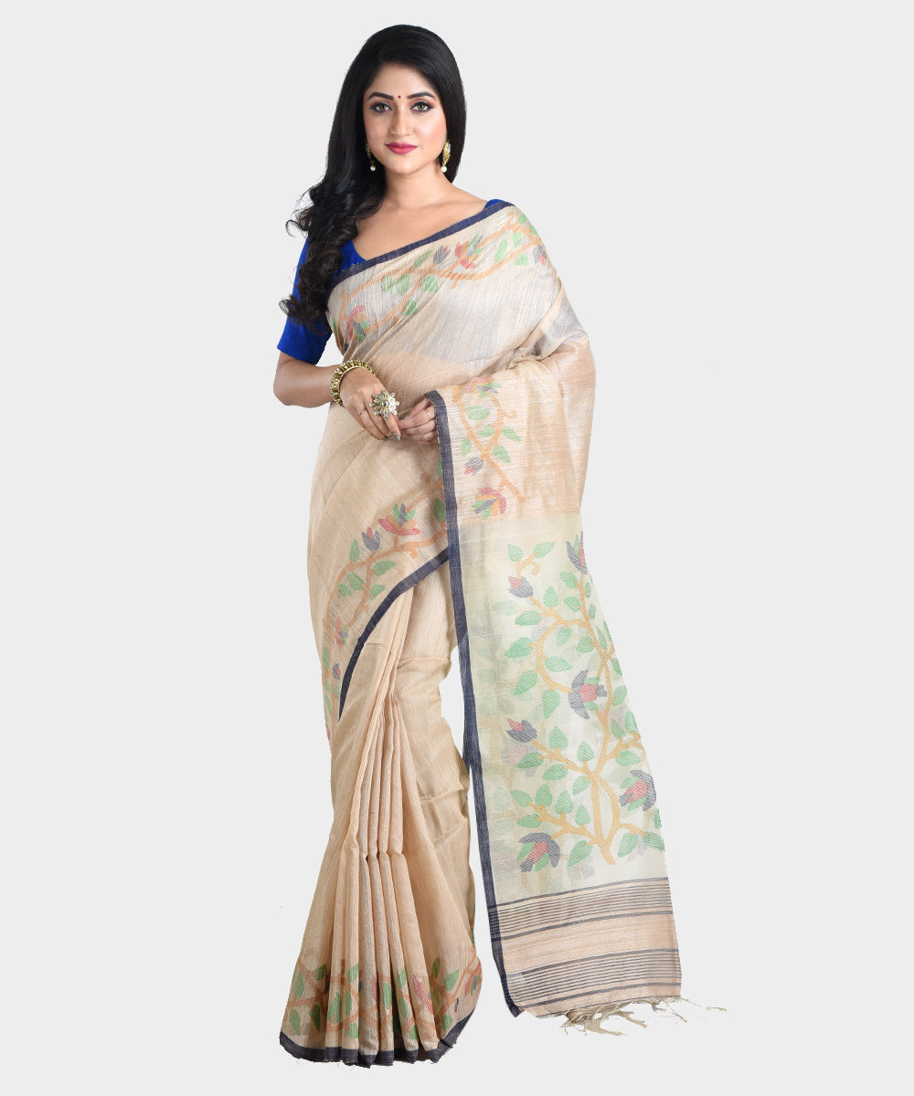 Beige handwoven jamdani silk saree