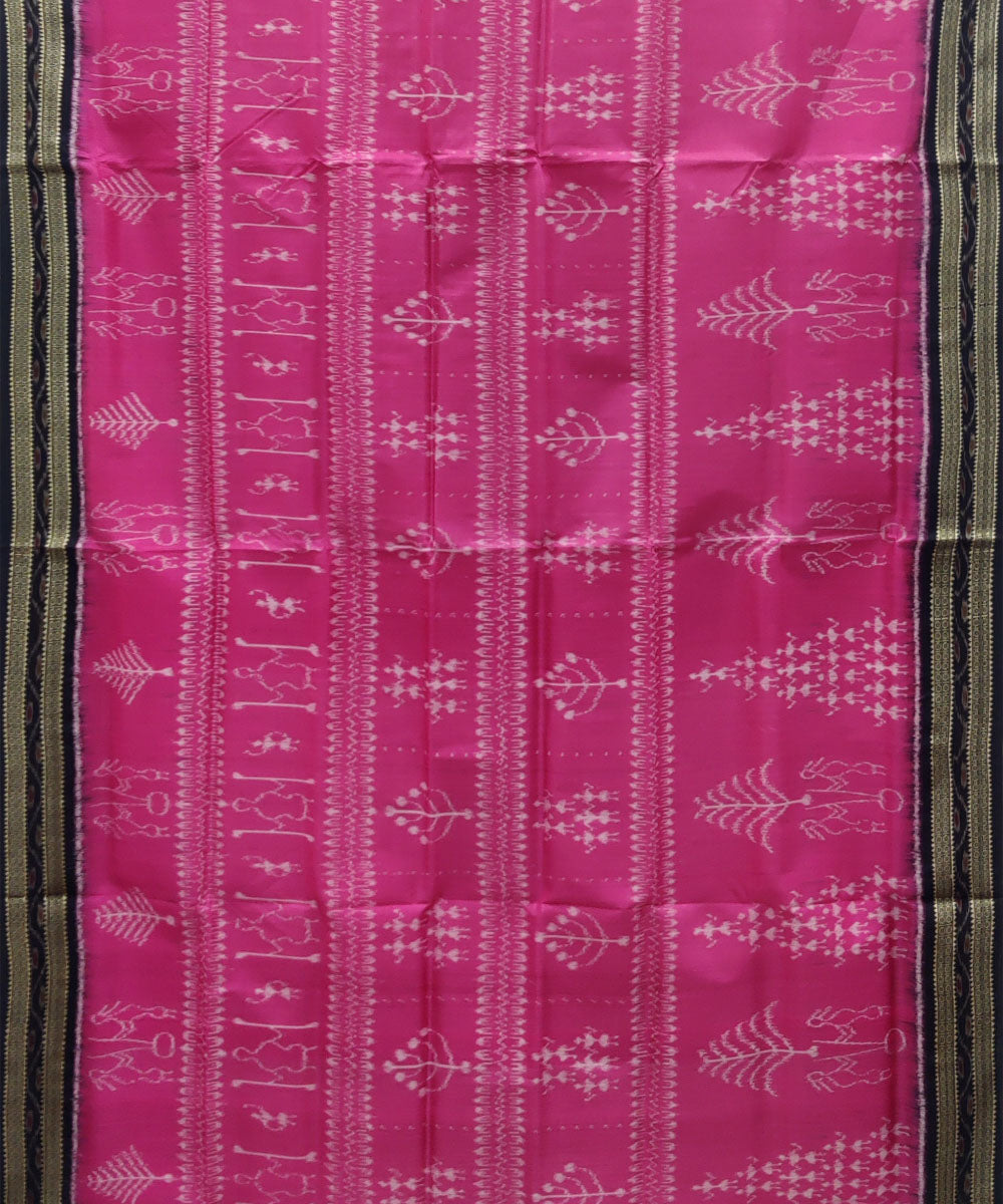 Fuchsia black silk handwoven khandua saree