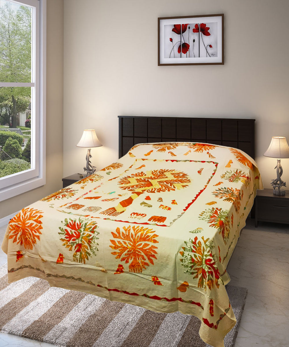 Multi colour handmade applique tree of life cotton double bedcover