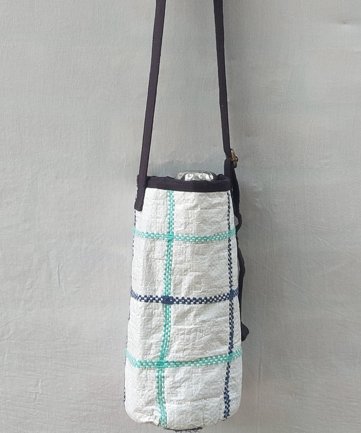 Blue black handcrafted embroidery canvas bottle bag