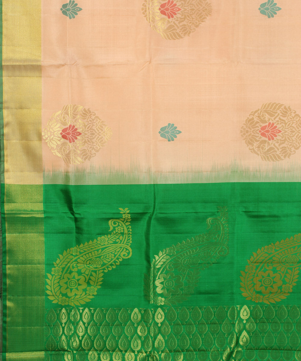 Cream green silk handwoven karnataka brocade silk saree