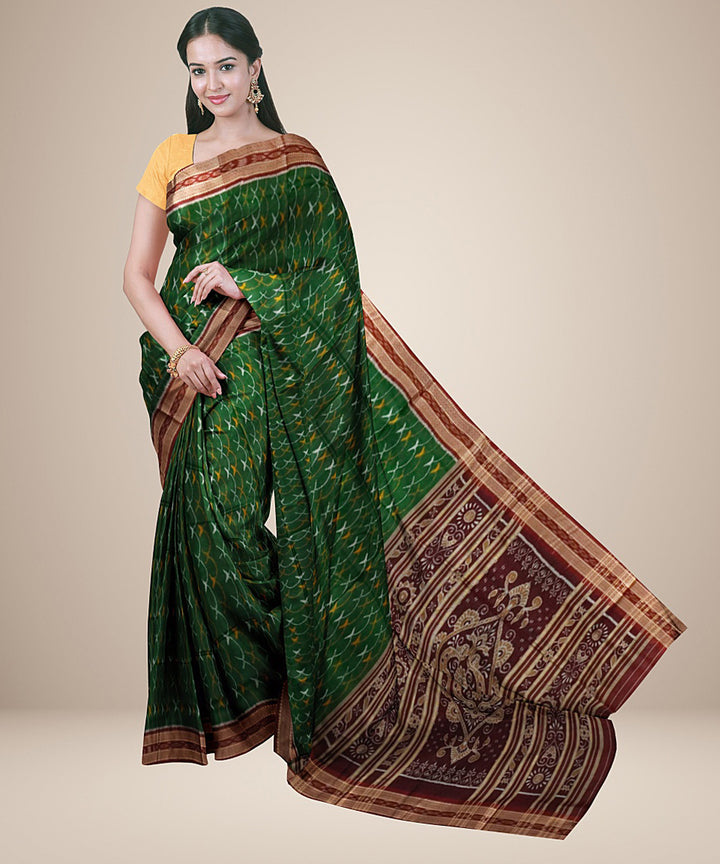 Dark green maroon silk handwoven khandua saree