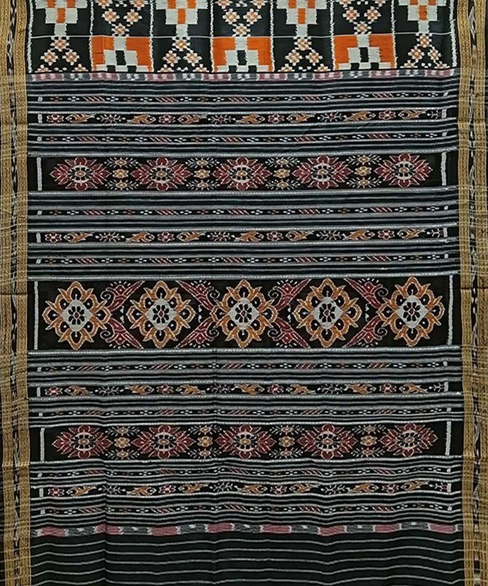 Black orange handwoven khandua silk saree