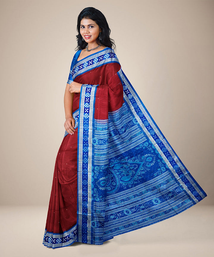 Maroon blue silk handwoven bomkai saree