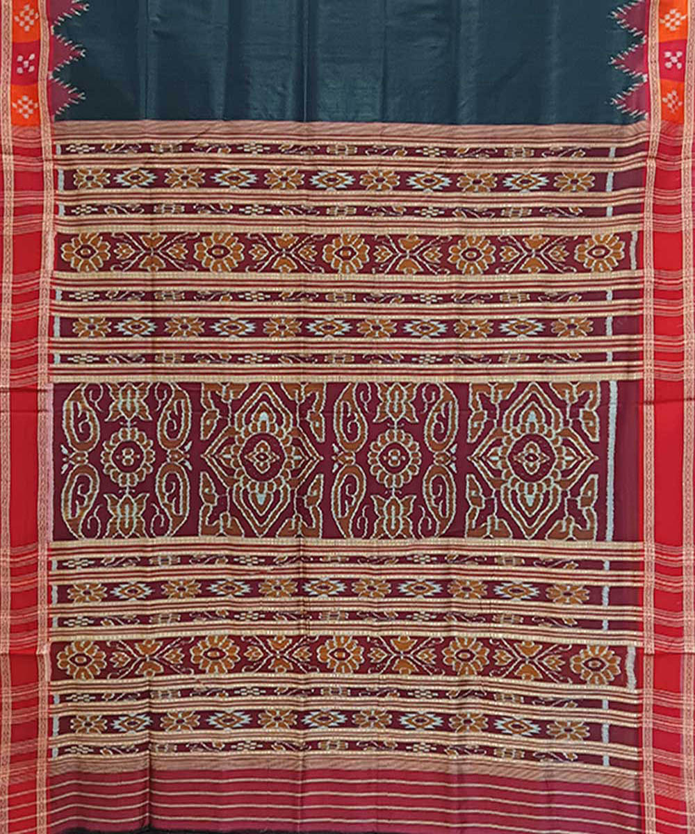 Black red handwoven khandua silk saree