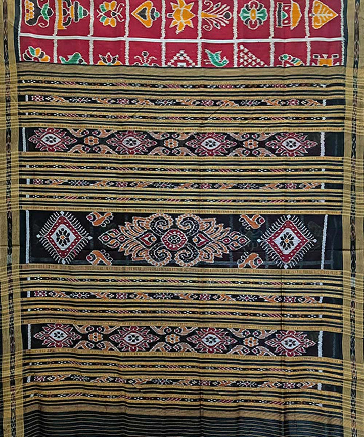 Maroon black handwoven khandua silk saree