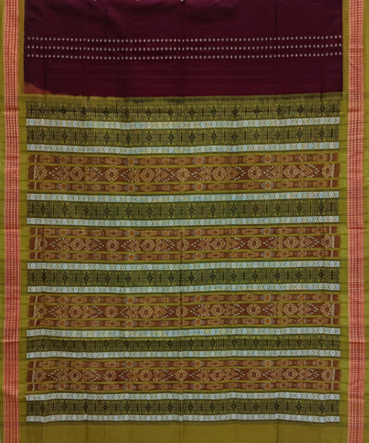 Maroon mustard handwoven bomkai cotton saree