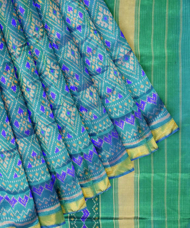 Turquoise silk handloom patola saree