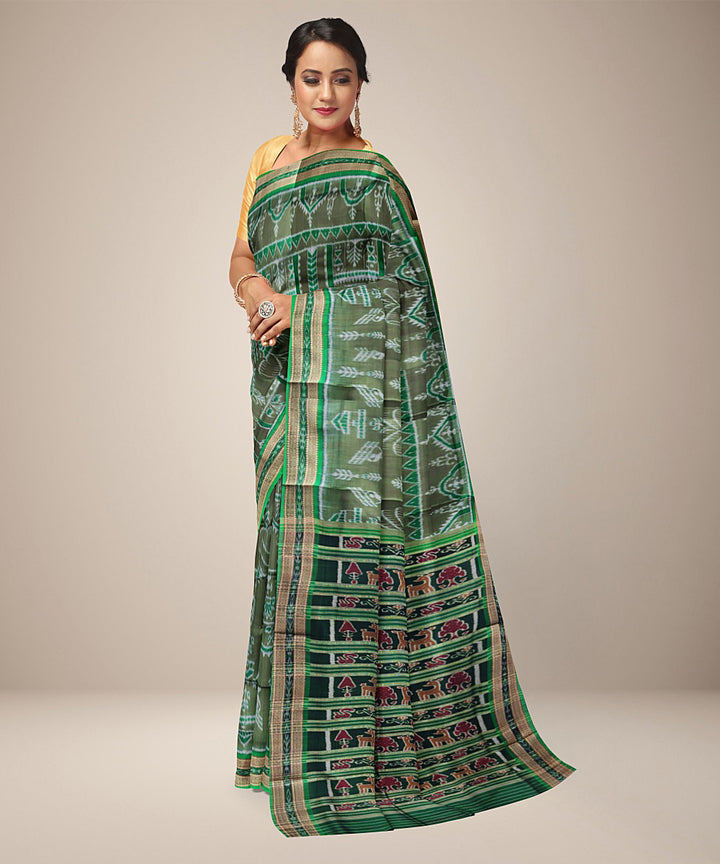 Moss grey green silk handwoven khandua saree