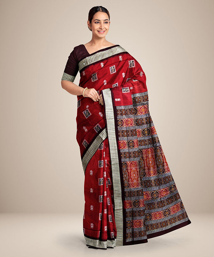 Red black silk handwoven bomkai saree