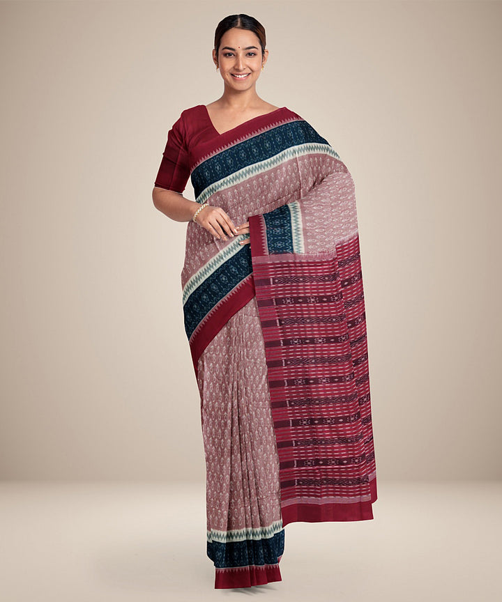 Pale pink handwoven cotton sambalpuri saree