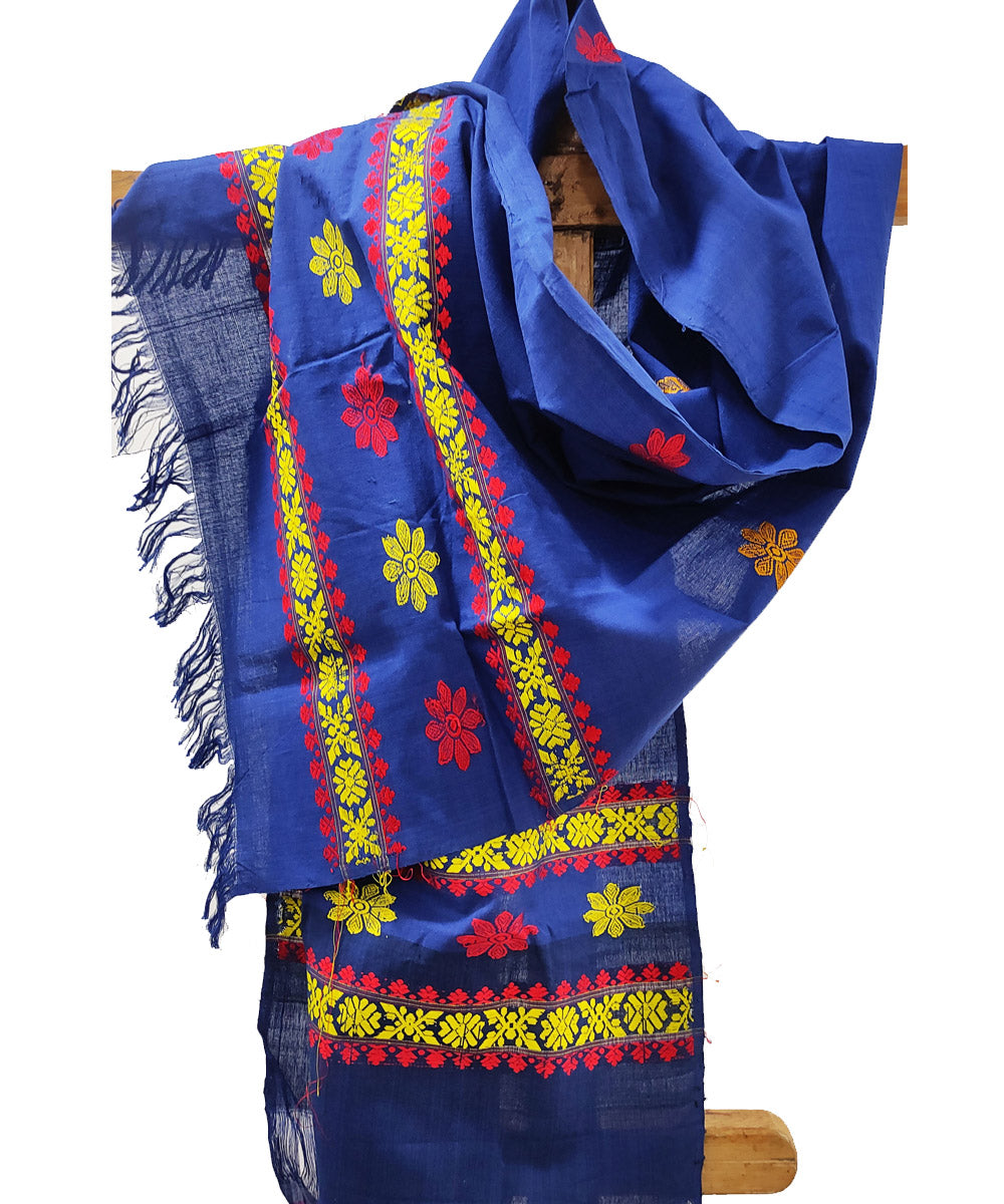 Navy blue handloom cotton assam stole