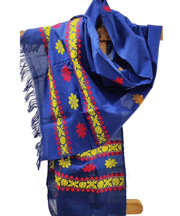 Navy blue handloom cotton assam stole