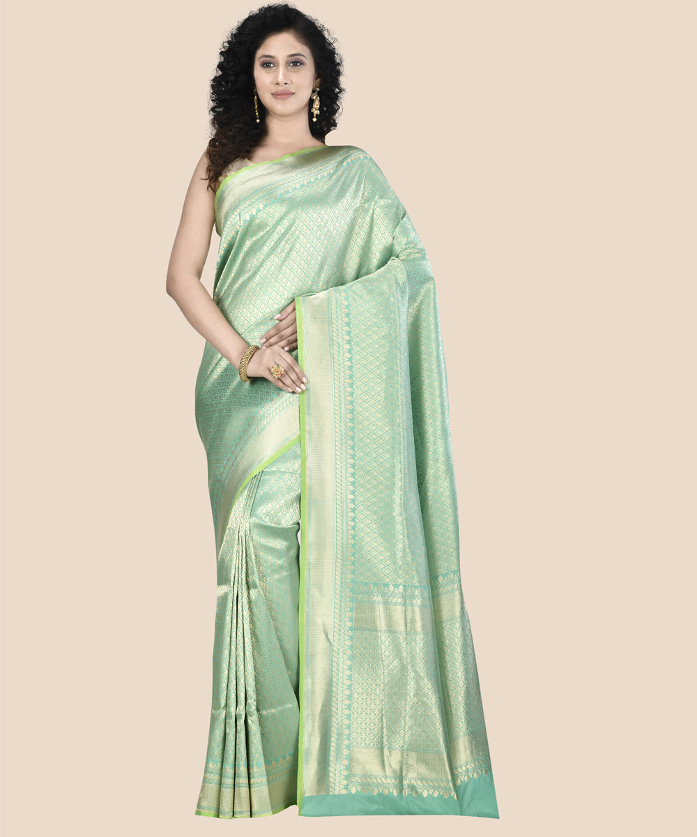 Cyan green silk handloom banarasi saree